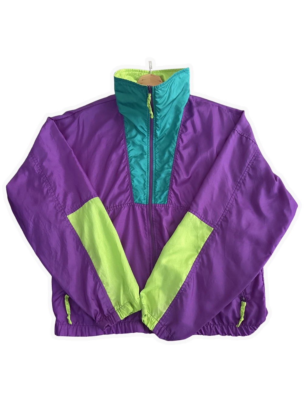 Vintage Columbia Windbreaker Mens Medium 90s Neon Colorblock Jacket Teal Purple